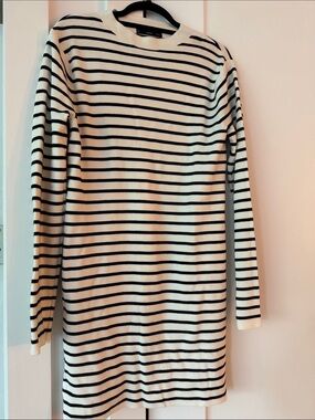 Mango Black & White Striped Knit Crewneck